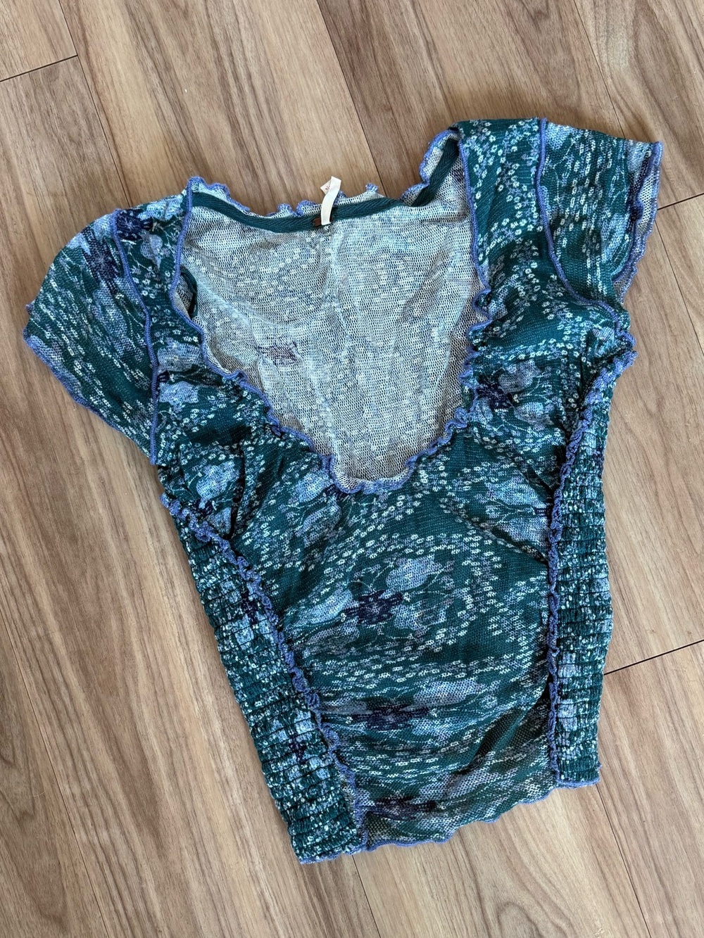 Free People Teal Green Floral Scoop Neck Crop Top